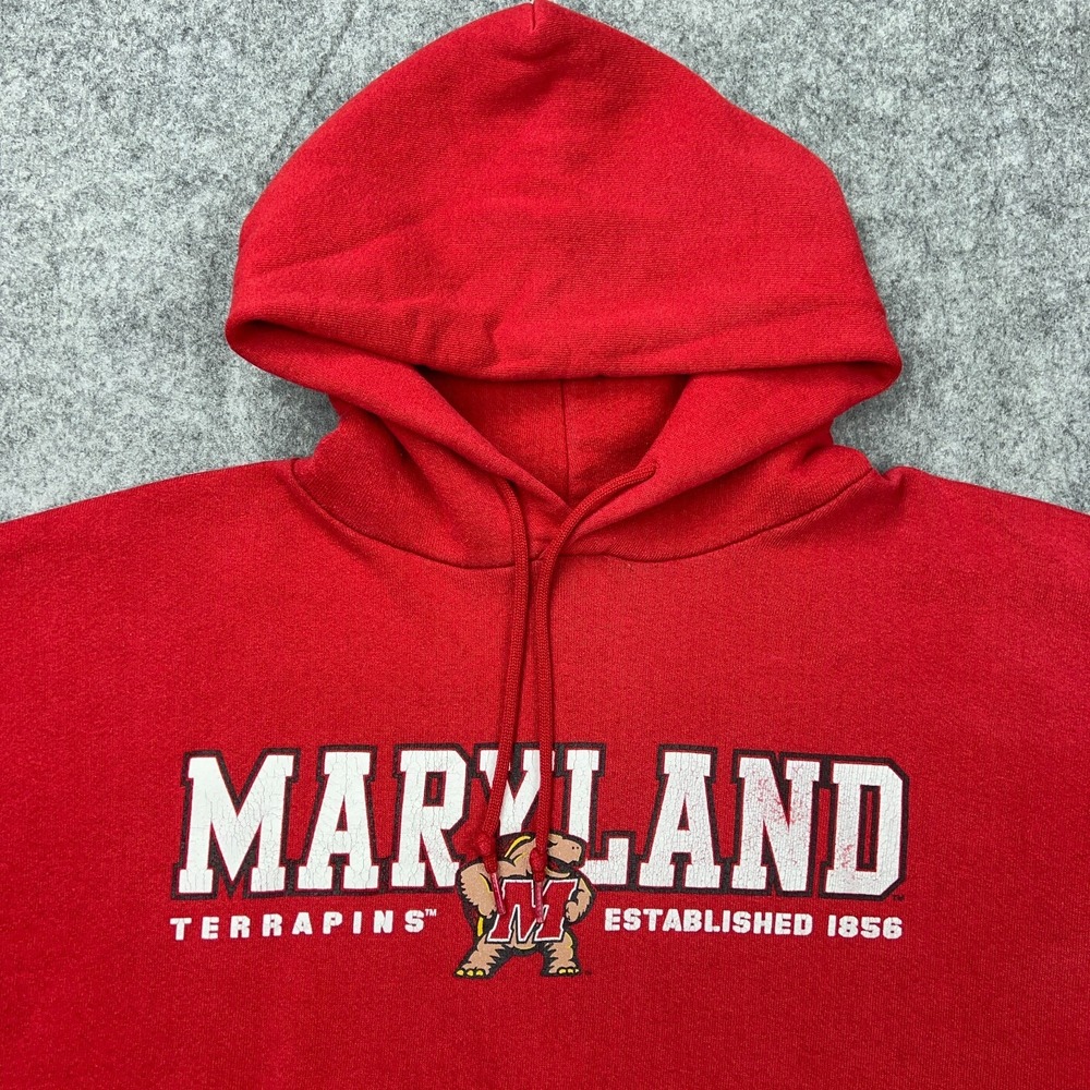 VTG Maryland Terrapins Hoodie Mens‎ XL Red Russell Athletic Hooded Sweatshirt - Picture 3 of 10